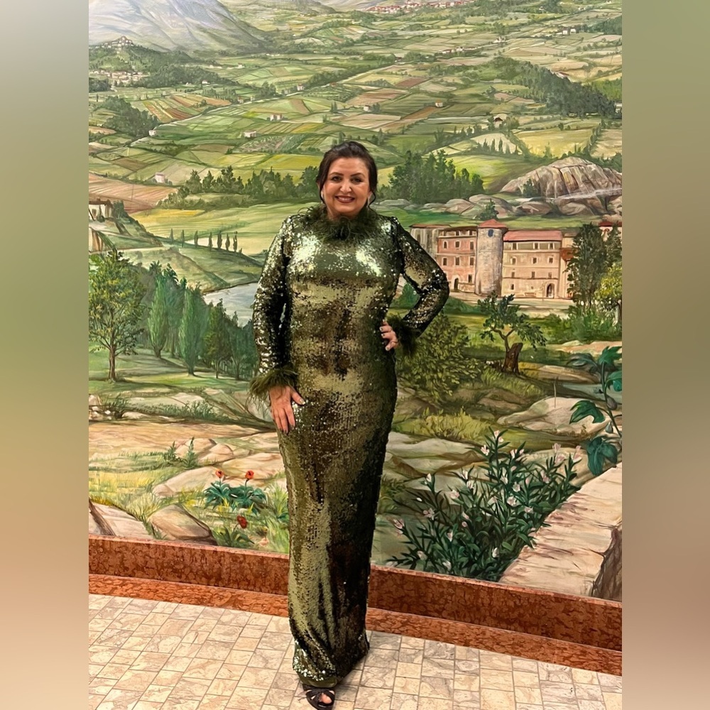 Fashion Nova feathered sequins maxi dress -Olive - Picture 6 of 7